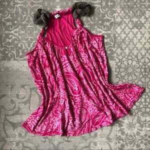 Splendid Pink Paisley Racerback Tank Top with Twisted Straps, Medium